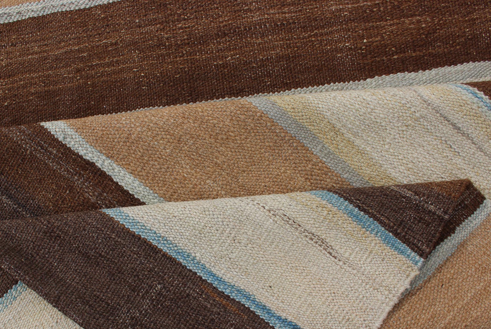 Modern Kilim Rug with Stripes in Shades of Blue, Taupe, Gray and Cream Runner kwarugs Flat - weave Kilim rug with stripes with modern design in shades of blue, taupe gray and cream. Keivan Woven Arts / rug afg - 27738, country of origin / type: Afgh... - Keivan Woven ArtsAFG - 27738 - 11913Rug