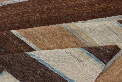 Modern Kilim Rug with Stripes in Shades of Blue, Taupe, Gray and Cream Runner kwarugs Flat - weave Kilim rug with stripes with modern design in shades of blue, taupe gray and cream. Keivan Woven Arts / rug afg - 27738, country of origin / type: Afgh... - Keivan Woven ArtsAFG - 27738 - 11913Rug