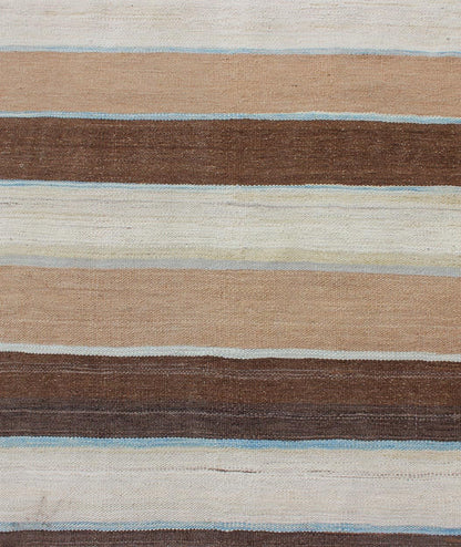 Modern Kilim Rug with Stripes in Shades of Blue, Taupe, Gray and Cream Runner kwarugs Flat - weave Kilim rug with stripes with modern design in shades of blue, taupe gray and cream. Keivan Woven Arts / rug afg - 27738, country of origin / type: Afgh... - Keivan Woven ArtsAFG - 27738 - 11913Rug