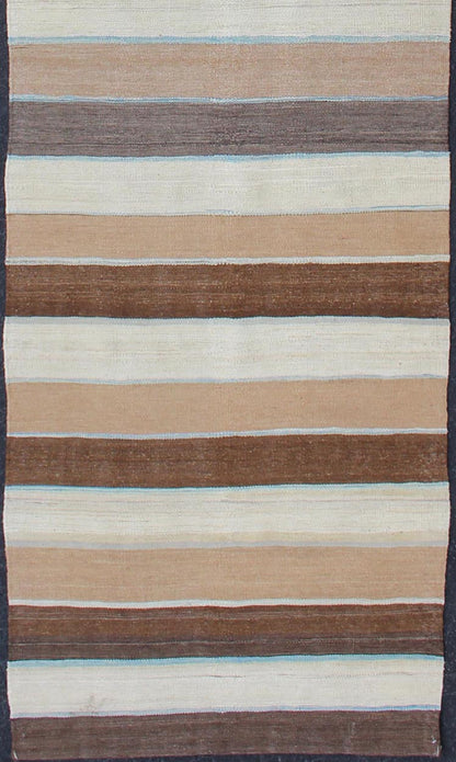 Modern Kilim Rug with Stripes in Shades of Blue, Taupe, Gray and Cream Runner kwarugs Flat - weave Kilim rug with stripes with modern design in shades of blue, taupe gray and cream. Keivan Woven Arts / rug afg - 27738, country of origin / type: Afgh... - Keivan Woven ArtsAFG - 27738 - 11913Rug