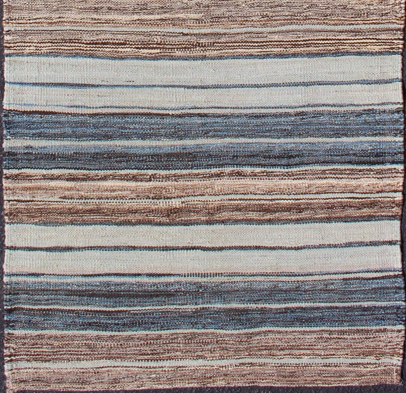 Modern Kilim Rug with Stripes in Shades of Blue, Taupe, Brown, and Cream Runner. Flat - weave Kilim rug with stripes with modern design in shades of blue, taupe, brown and cream, Keivan Woven Arts / rug AFG - 27742, country of origin / type: Afghani... - Keivan Woven ArtsAFG - 27742 - 11777Rug