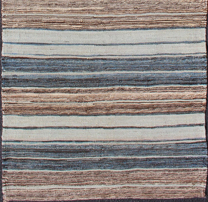 Modern Kilim Rug with Stripes in Shades of Blue, Taupe, Brown, and Cream Runner. Flat - weave Kilim rug with stripes with modern design in shades of blue, taupe, brown and cream, Keivan Woven Arts / rug AFG - 27742, country of origin / type: Afghani... - Keivan Woven ArtsAFG - 27742 - 11777Rug