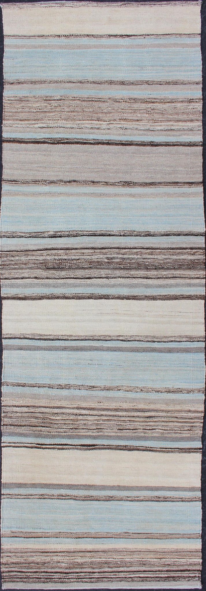 Modern Kilim Rug With Stripes in Shades of Blue, Taupe, Brown, and Cream Runner Flat - weave Kilim rug with stripes with modern design in shades of blue, taupe, brown and cream, rug AFG - 27745, country of origin / type: Afghanistan / Kilim Keivan W... - Keivan Woven ArtsAFG - 27745 - 11919Rug