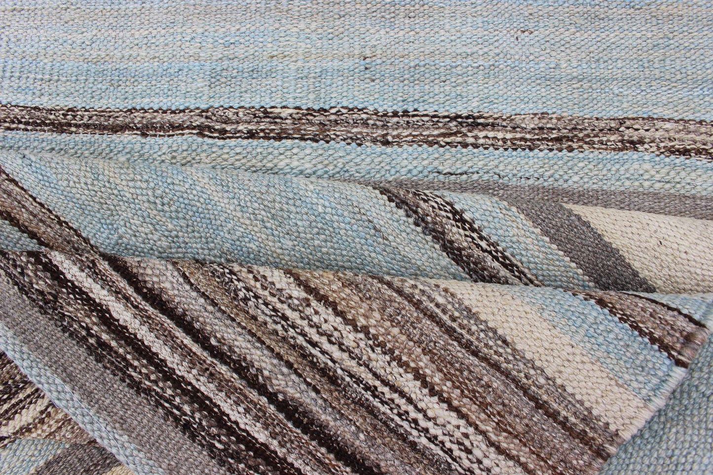 Modern Kilim Rug With Stripes in Shades of Blue, Taupe, Brown, and Cream Runner Flat - weave Kilim rug with stripes with modern design in shades of blue, taupe, brown and cream, rug AFG - 27745, country of origin / type: Afghanistan / Kilim Keivan W... - Keivan Woven ArtsAFG - 27745 - 11919Rug