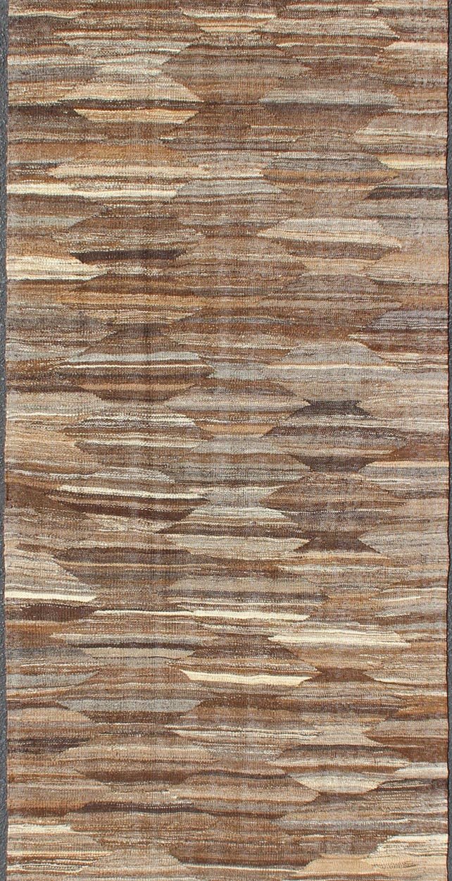 Shades of Brown All - Over Design Modern Afghan Kilim Runner Flat - weave Kilim rug with modern design in shades of browns, rug AFG - 27760, country of origin / type: Afghanistan / Kilim This playful piece features an all - over design that evokes ... - Keivan Woven ArtsAFG - 27760 - 11781Rug