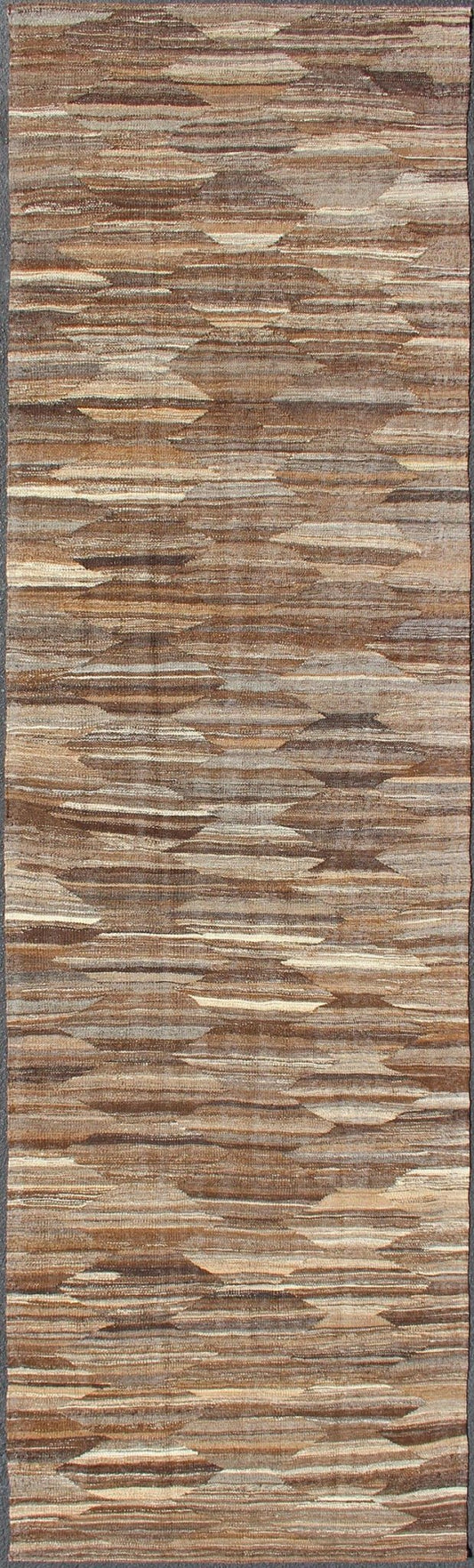 Shades of Brown All - Over Design Modern Afghan Kilim Runner Flat - weave Kilim rug with modern design in shades of browns, rug AFG - 27760, country of origin / type: Afghanistan / Kilim This playful piece features an all - over design that evokes ... - Keivan Woven ArtsAFG - 27760 - 11781Rug