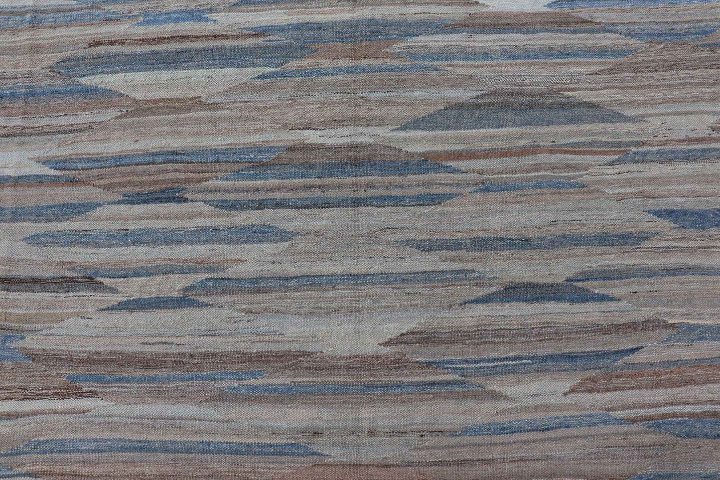 Afghan Modern Kilim All - Over Design in Blues, Browns, and Tan Modern and casual flat - woven Kilim rug. Neutrals, charcoal, gray, blue and brown diamond Afghan Modern Kilim Geometric design. Keivan Woven Arts / Rug AFG - 27786, country of origin / t... - Keivan Woven ArtsAFG - 27786 - 15873Rug