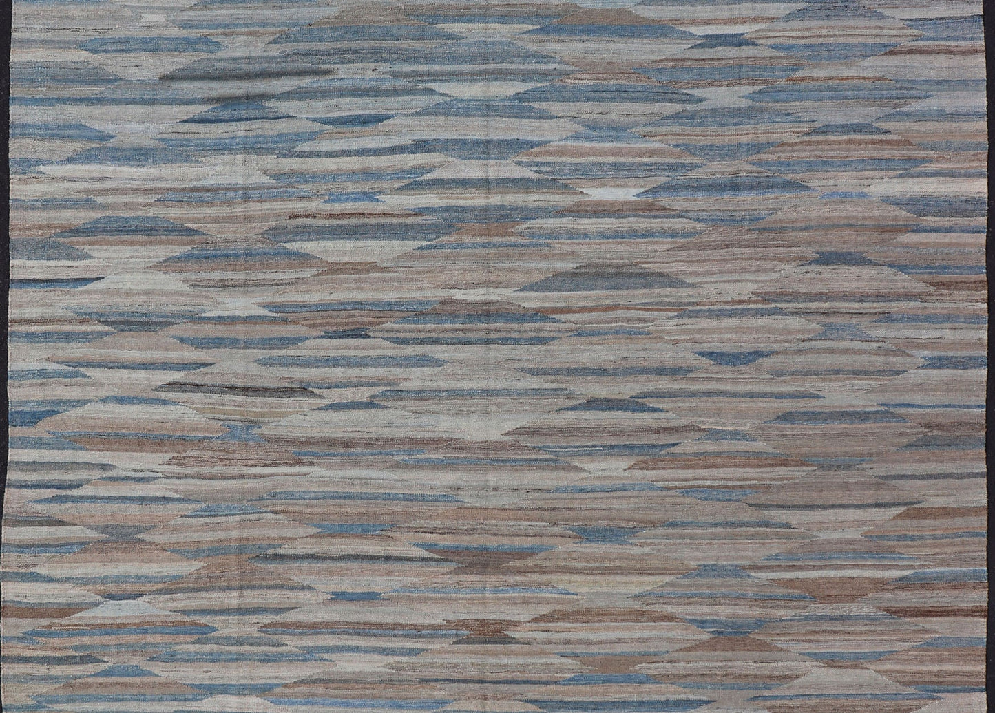 Afghan Modern Kilim All - Over Design in Blues, Browns, and Tan Modern and casual flat - woven Kilim rug. Neutrals, charcoal, gray, blue and brown diamond Afghan Modern Kilim Geometric design. Keivan Woven Arts / Rug AFG - 27786, country of origin / t... - Keivan Woven ArtsAFG - 27786 - 15873Rug