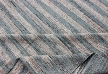 Large Afghanistan Kilim Modern With Stripes in Shade of Light Green and Cream Flat - weave Kilim rug with stripes with modern design in shades of blue, taupe gray and ivory, rug afg - 27788, country of origin / type: Afghanistan / Kilim This... - Keivan Woven ArtsAFG - 27788 - 11923Rug