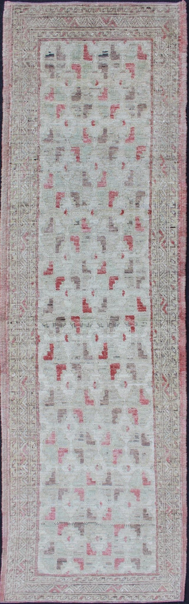 Hand Knotted Cream and Coral Colored Casual Modern Runner in Khotan All - Over Design Modern piled rug with all - over design in coral and cream modern rug, rug AFG - 28973, country of origin / type: Afghanistan / Piled, condition: new This bra... - Keivan Woven ArtsAFG - 28973 - 11879Rug
