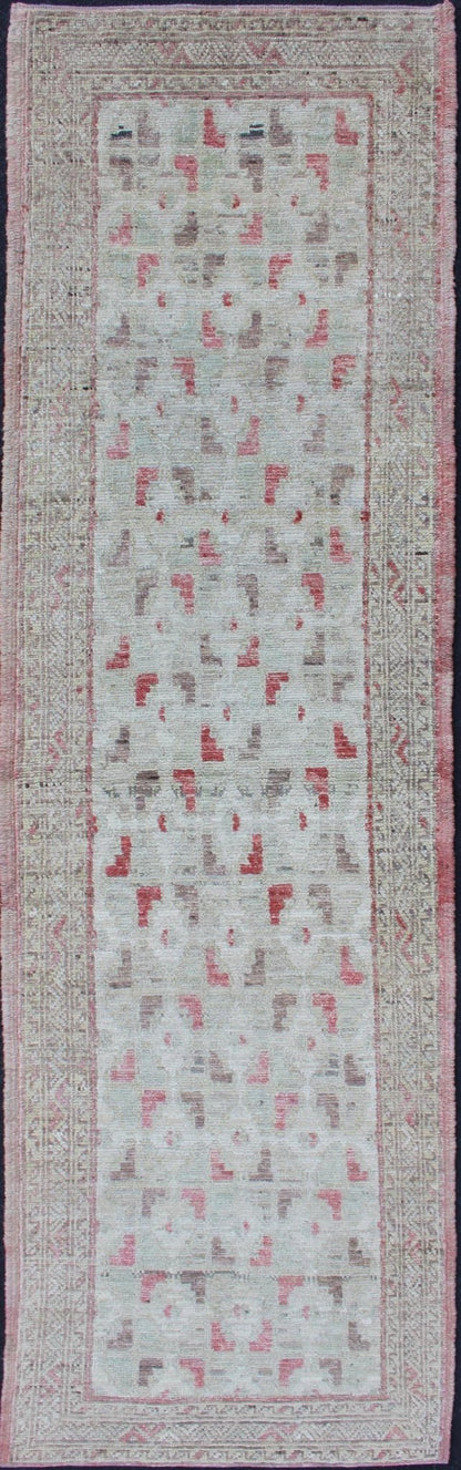Hand Knotted Cream and Coral Colored Casual Modern Runner in Khotan All - Over Design Modern piled rug with all - over design in coral and cream modern rug, rug AFG - 28973, country of origin / type: Afghanistan / Piled, condition: new This bra... - Keivan Woven ArtsAFG - 28973 - 11879Rug