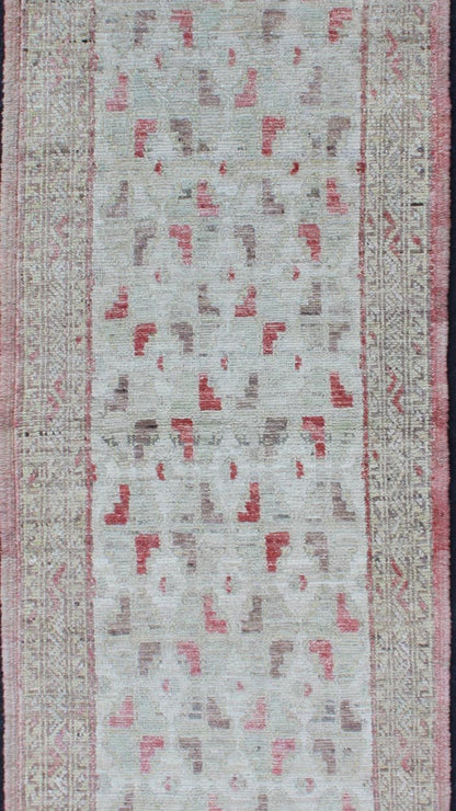 Hand Knotted Cream and Coral Colored Casual Modern Runner in Khotan All - Over Design Modern piled rug with all - over design in coral and cream modern rug, rug AFG - 28973, country of origin / type: Afghanistan / Piled, condition: new This bra... - Keivan Woven ArtsAFG - 28973 - 11879Rug