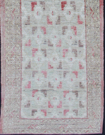 Hand Knotted Cream and Coral Colored Casual Modern Runner in Khotan All - Over Design Modern piled rug with all - over design in coral and cream modern rug, rug AFG - 28973, country of origin / type: Afghanistan / Piled, condition: new This bra... - Keivan Woven ArtsAFG - 28973 - 11879Rug