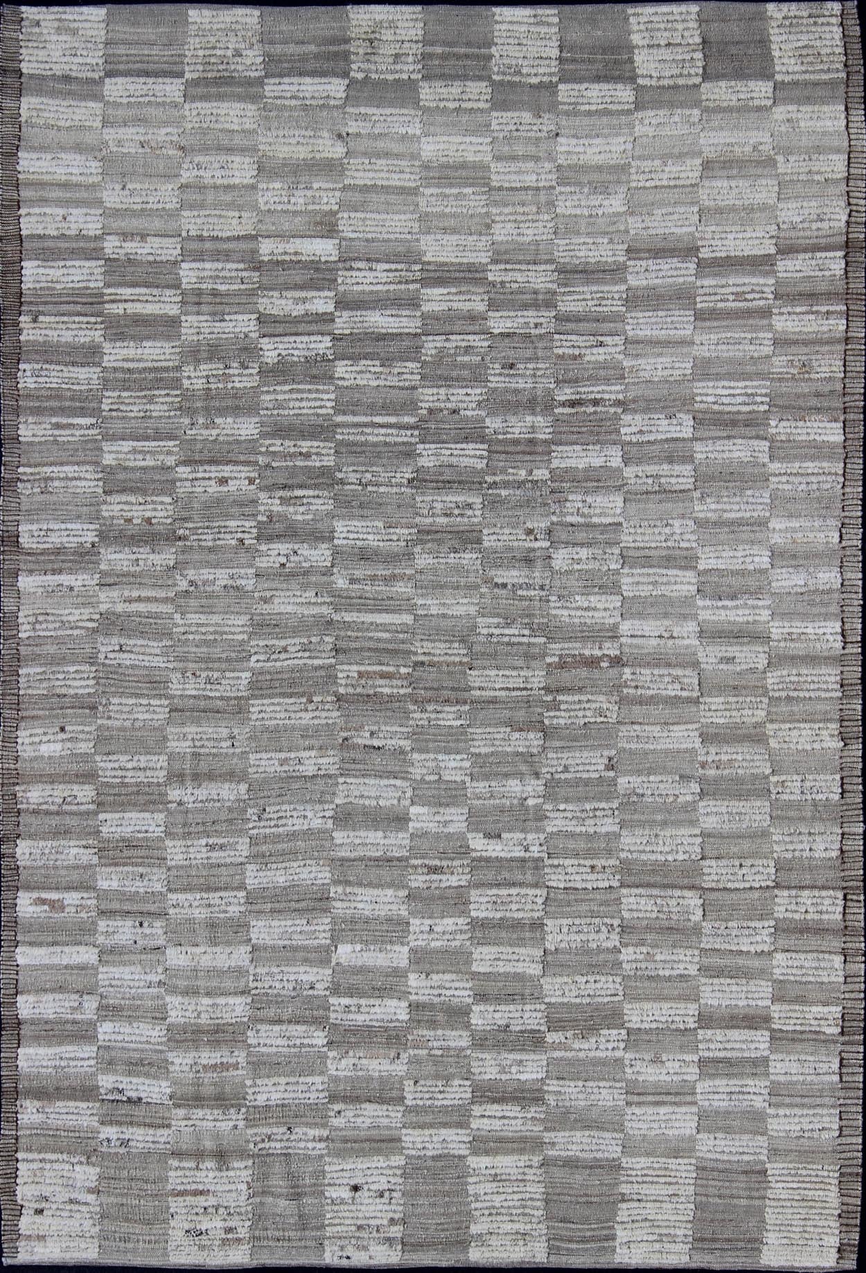 Casual Modern Rug With Combination of Kilim/Piled Texture by Keivan Woven Arts Modern Kilim - piled rug with checkerboard design in muted taupe. Keivan Woven Arts / rug AFG - 29065, country of origin / type: Afghanistan / Kilim, condition: new ... - Keivan Woven ArtsAFG - 29065 - 11927Rug