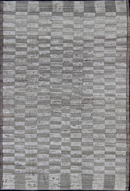 Casual Modern Rug With Combination of Kilim/Piled Texture by Keivan Woven Arts Modern Kilim - piled rug with checkerboard design in muted taupe. Keivan Woven Arts / rug AFG - 29065, country of origin / type: Afghanistan / Kilim, condition: new ... - Keivan Woven ArtsAFG - 29065 - 11927Rug