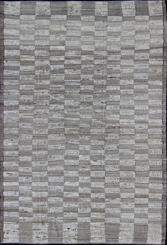 Casual Modern Rug With Combination of Kilim/Piled Texture by Keivan Woven Arts Modern Kilim - piled rug with checkerboard design in muted taupe. Keivan Woven Arts / rug AFG - 29065, country of origin / type: Afghanistan / Kilim, condition: new ... - Keivan Woven ArtsAFG - 29065 - 11927Rug