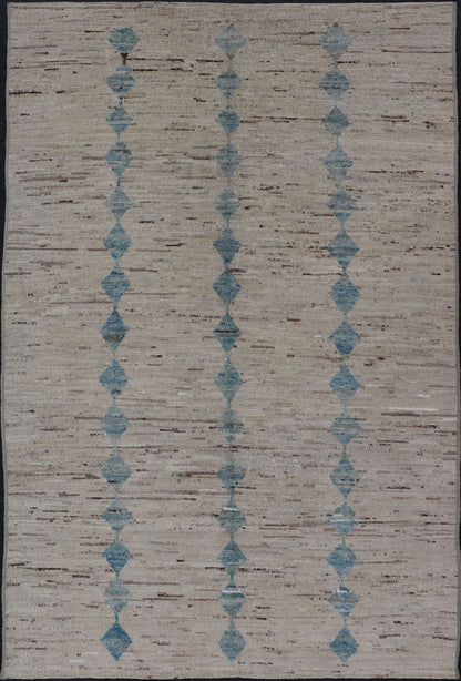 Casual Modern Rug in Creams and Blue Tones and Minimalist Design Rug with Casual Modern design, rug AFG - 33330,Keivan Woven Arts / country of origin / type: Afghanistan / Moroccan tribal, modern casual Neutral tone rug. The Minimalist desi... - Keivan Woven ArtsAFG - 29205 - 15885Rug
