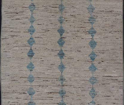 Casual Modern Rug in Creams and Blue Tones and Minimalist Design Rug with Casual Modern design, rug AFG - 33330,Keivan Woven Arts / country of origin / type: Afghanistan / Moroccan tribal, modern casual Neutral tone rug. The Minimalist desi... - Keivan Woven ArtsAFG - 29205 - 15885Rug