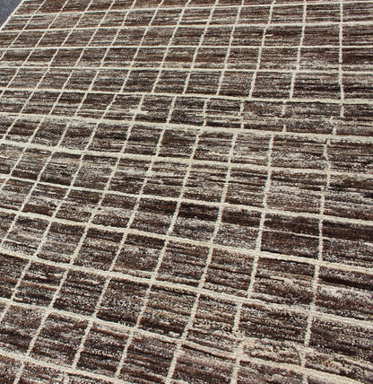 Keivan Woven Arts Natural Wool Modern Rug in Brown and Ivory. Natural Wool Modern Rug with Graph Design in Brown and ivory by Keivan Woven Arts Modern Design and Natural Wool, rug AFG - 29371, country of origin / type: Afghanistan / Modern, condi... - Keivan Woven ArtsAFG - 29371 - 3740Rug