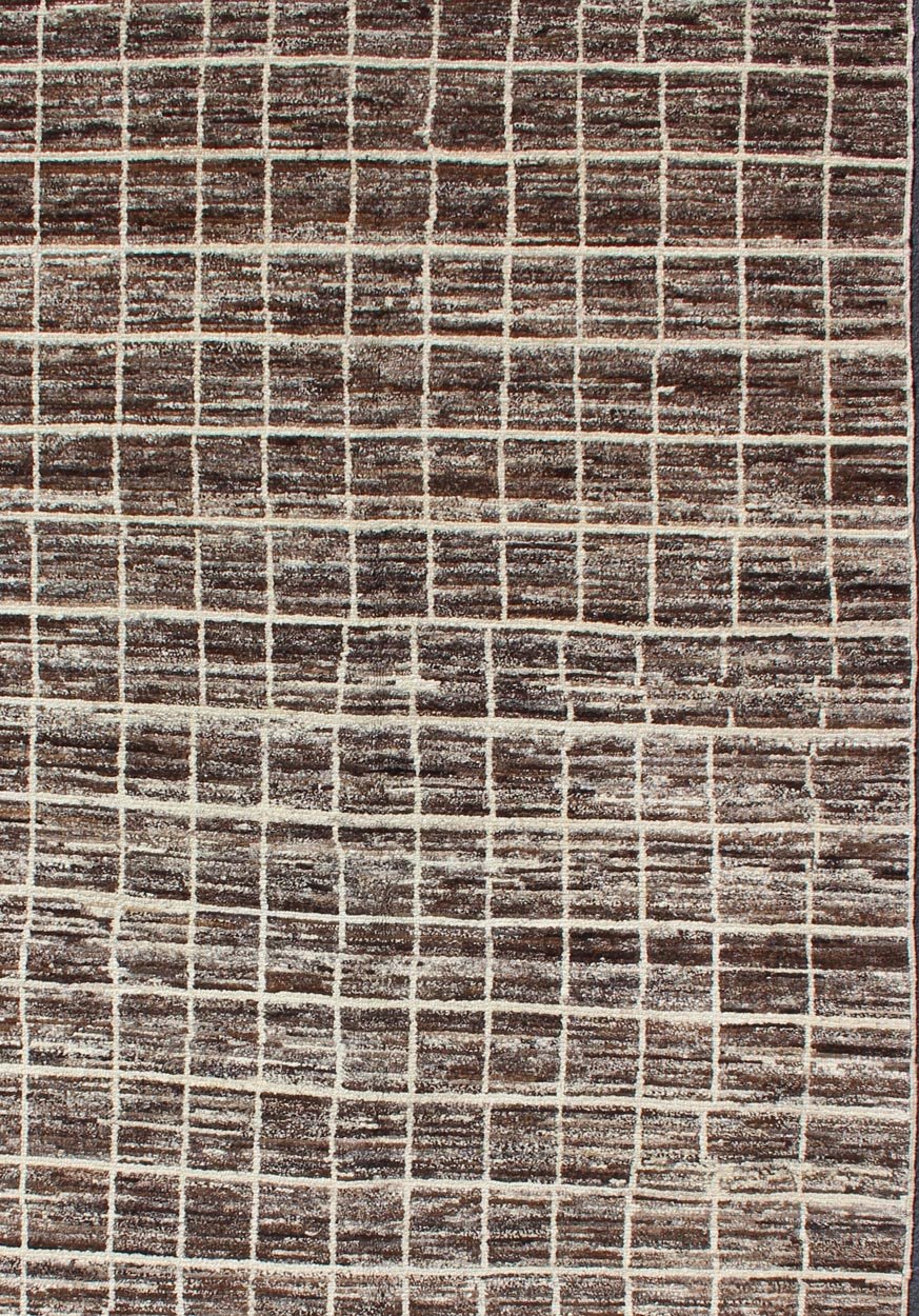 Keivan Woven Arts Natural Wool Modern Rug in Brown and Ivory. Natural Wool Modern Rug with Graph Design in Brown and ivory by Keivan Woven Arts Modern Design and Natural Wool, rug AFG - 29371, country of origin / type: Afghanistan / Modern, condi... - Keivan Woven ArtsAFG - 29371 - 3740Rug