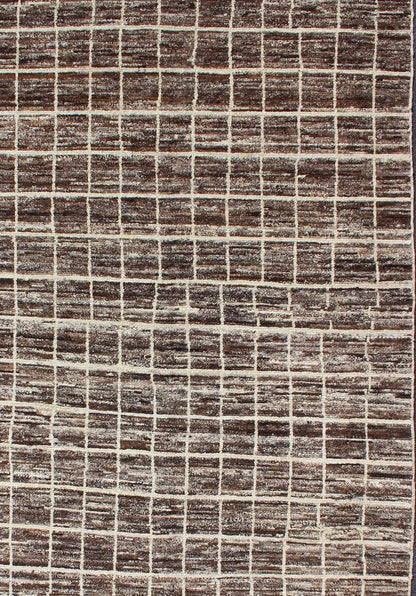 Keivan Woven Arts Natural Wool Modern Rug in Brown and Ivory. Natural Wool Modern Rug with Graph Design in Brown and ivory by Keivan Woven Arts Modern Design and Natural Wool, rug AFG - 29371, country of origin / type: Afghanistan / Modern, condi... - Keivan Woven ArtsAFG - 29371 - 3740Rug