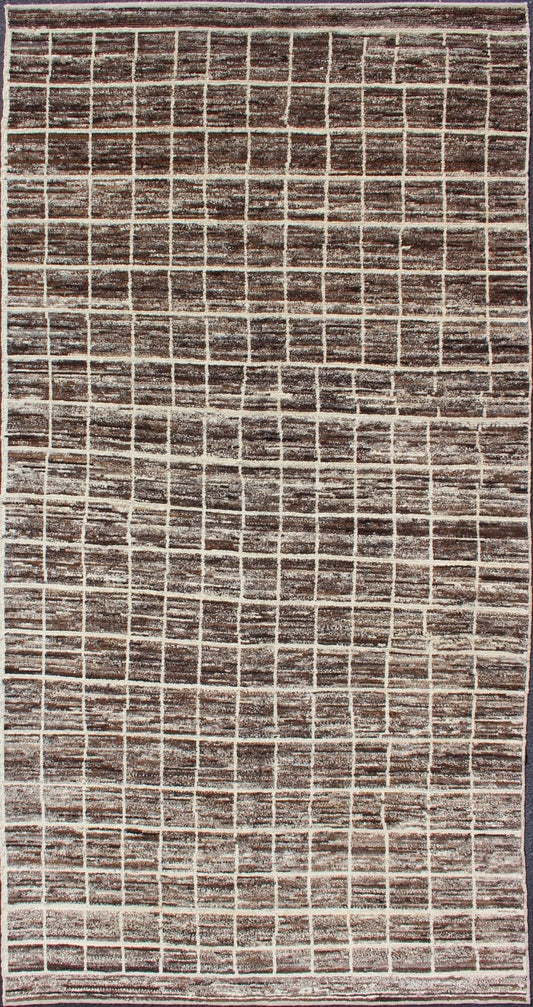 Keivan Woven Arts Natural Wool Modern Rug in Brown and Ivory. Natural Wool Modern Rug with Graph Design in Brown and ivory by Keivan Woven Arts Modern Design and Natural Wool, rug AFG - 29371, country of origin / type: Afghanistan / Modern, condi... - Keivan Woven ArtsAFG - 29371 - 3740Rug