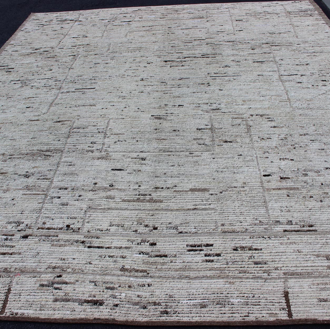 Keivan Woven Arts Modern Design Rug in White & Neutral Tones with Minimalist Design. Measures:9'11 x 11'11 Keivan Woven Arts - off White, Brown and Neutral tone rug with Moroccan free - flowing tribal design, rug afg - 29479, country of origi... - Keivan Woven ArtsAFG - 29479 - 11855Rug