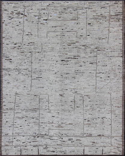Keivan Woven Arts Modern Design Rug in White & Neutral Tones with Minimalist Design. Measures:9'11 x 11'11 Keivan Woven Arts - off White, Brown and Neutral tone rug with Moroccan free - flowing tribal design, rug afg - 29479, country of origi... - Keivan Woven ArtsAFG - 29479 - 11855Rug