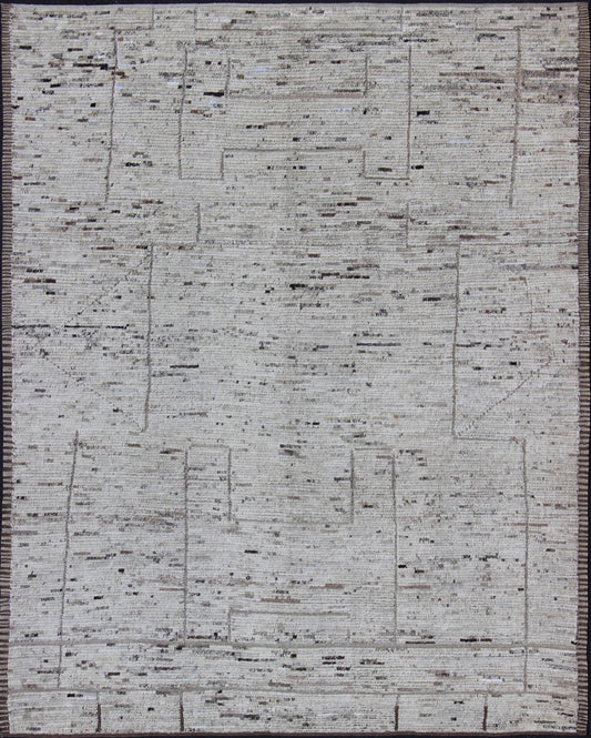 Keivan Woven Arts Modern Design Rug in White & Neutral Tones with Minimalist Design. Measures:9'11 x 11'11 Keivan Woven Arts - off White, Brown and Neutral tone rug with Moroccan free - flowing tribal design, rug afg - 29479, country of origi... - Keivan Woven ArtsAFG - 29479 - 11855Rug
