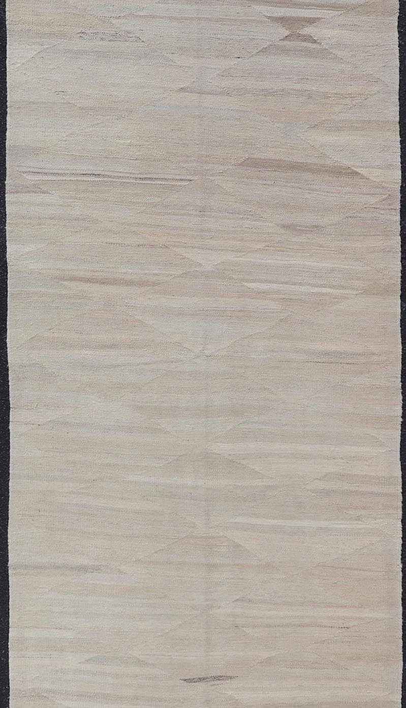 Modern Hand - Woven Gallery Runner Kilim in Wool with Geometric Diamond Design This flat - weave tribal kilim has been hand - woven in wool. The rug features a modern diamond design with horizontal lines, rendered in neutral tones; making this rug a... - Keivan Woven ArtsAFG - 29503 - 19820Rug