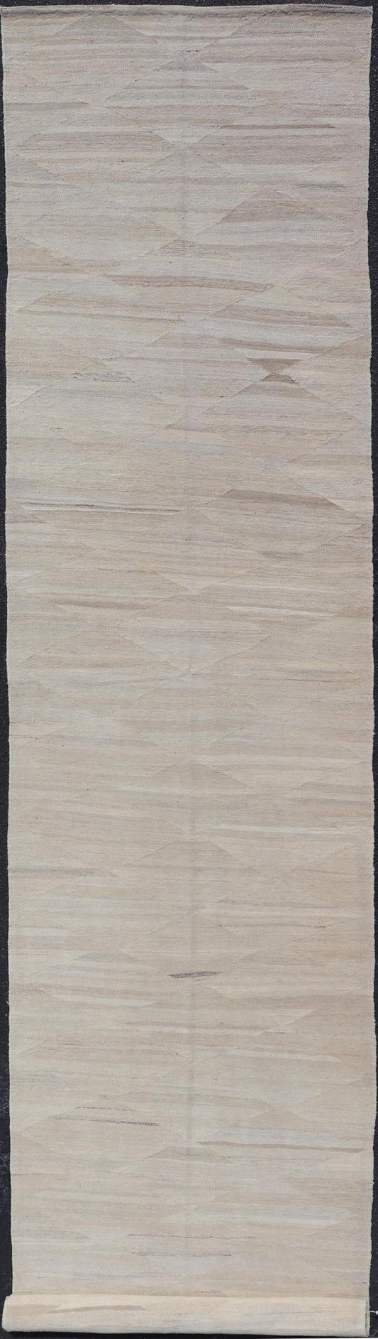 Modern Hand - Woven Gallery Runner Kilim in Wool with Geometric Diamond Design This flat - weave tribal kilim has been hand - woven in wool. The rug features a modern diamond design with horizontal lines, rendered in neutral tones; making this rug a... - Keivan Woven ArtsAFG - 29503 - 19820Rug