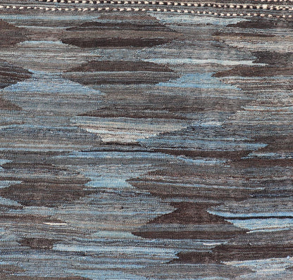 Modern Flatweave Kilim in Wool With Sub - Geometric Diamond Design in Blue and Charcoal. This flat - weave kilim has been hand - woven. The rug features a modern all - over diamond design, rendered in blue and brown tones; making this rug a superb fit for ... - Keivan Woven ArtsAFG - 29504 - 19736Rug