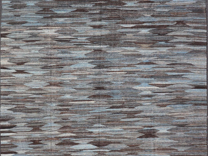 Modern Flatweave Kilim in Wool With Sub - Geometric Diamond Design in Blue and Charcoal. This flat - weave kilim has been hand - woven. The rug features a modern all - over diamond design, rendered in blue and brown tones; making this rug a superb fit for ... - Keivan Woven ArtsAFG - 29504 - 19736Rug