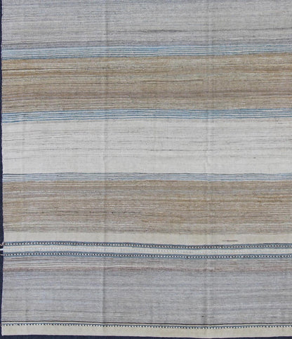 Modern Kilim Rug with large Stripes in Shades of Blue, Taupe, Gray and Cream Flat - weave Kilim rug with stripes with modern design in shades of blue, taupe gray and cream, rug afg - 29515, country of origin / type: Afghanistan / Kilim This p... - Keivan Woven ArtsAFG - 29515 - 11944Rug