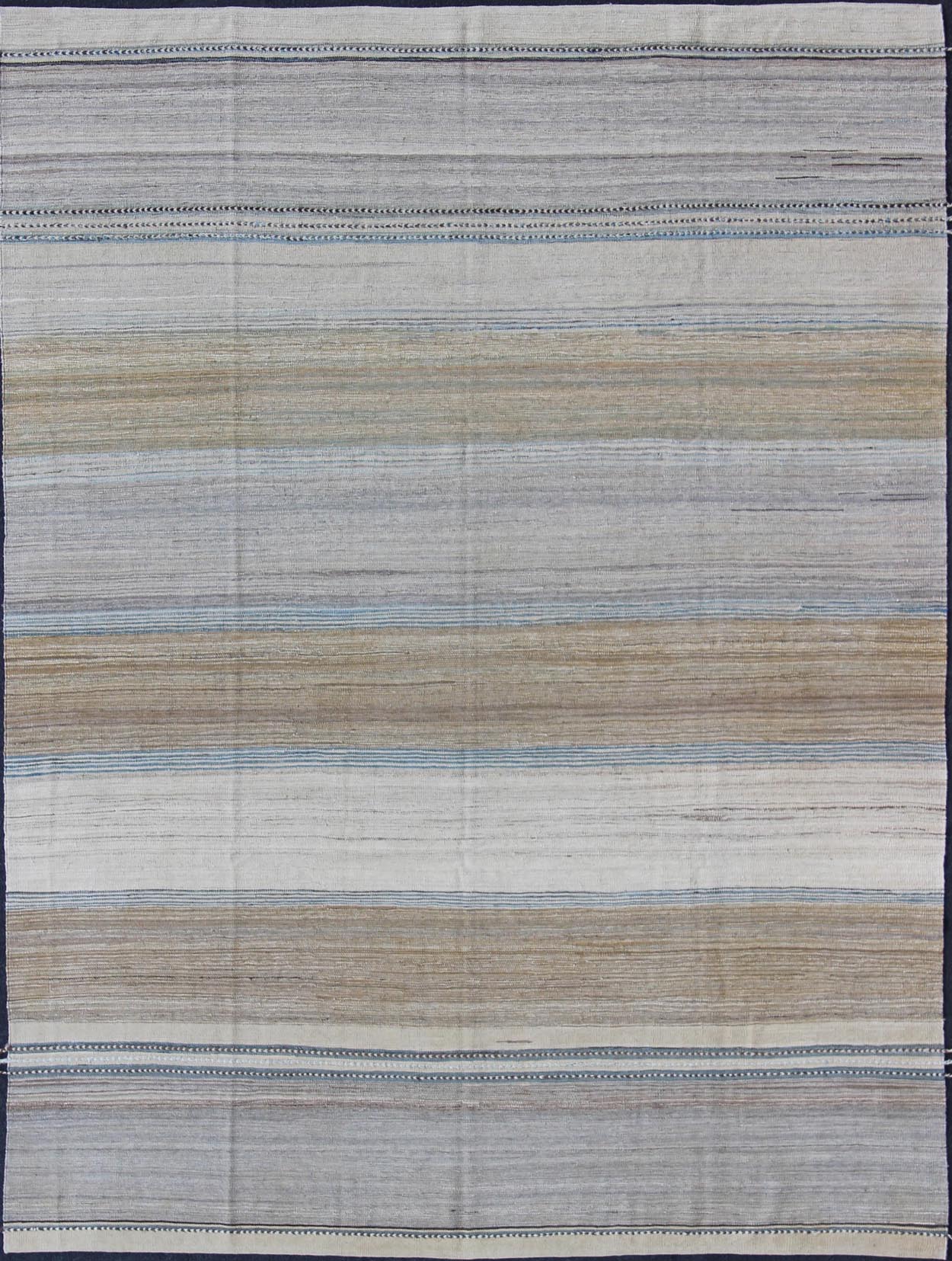 Modern Kilim Rug with large Stripes in Shades of Blue, Taupe, Gray and Cream Flat - weave Kilim rug with stripes with modern design in shades of blue, taupe gray and cream, rug afg - 29515, country of origin / type: Afghanistan / Kilim This p... - Keivan Woven ArtsAFG - 29515 - 11944Rug