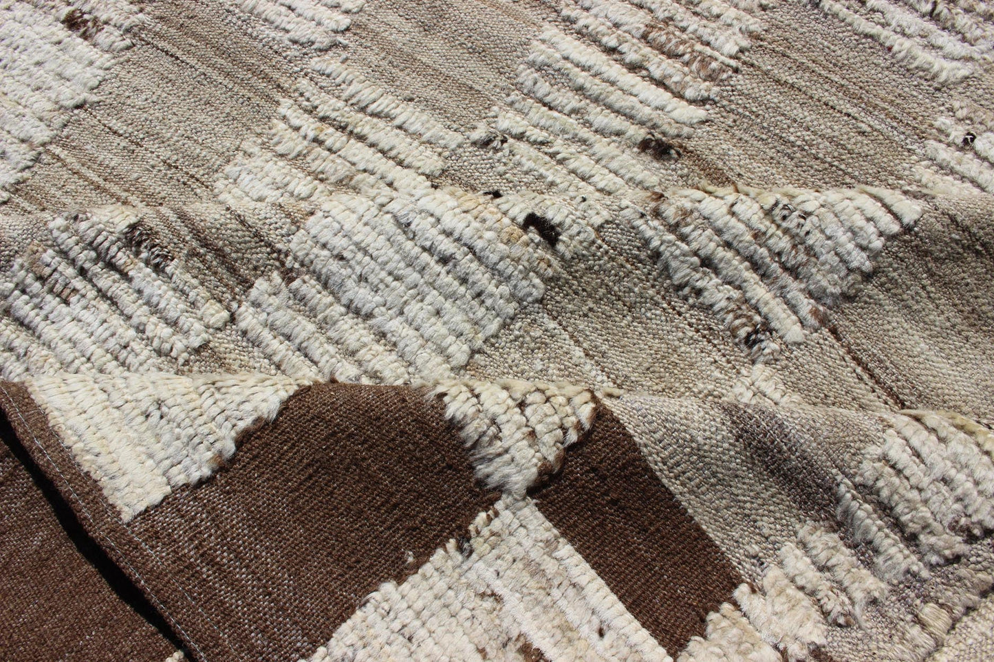 Modern Hi Low with Kilim - Piled Rug with Checkerboard Design in Earth Tones. Hi Low pile rug, combination of Kilim and pile Rug with Checkerboard Design in Earth Tones, Shades of Taupe Modern Rug with Kilim - Piled Texture, rug AFG - 29606, country o... - Keivan Woven ArtsAFG - 29606 - 3744Rug