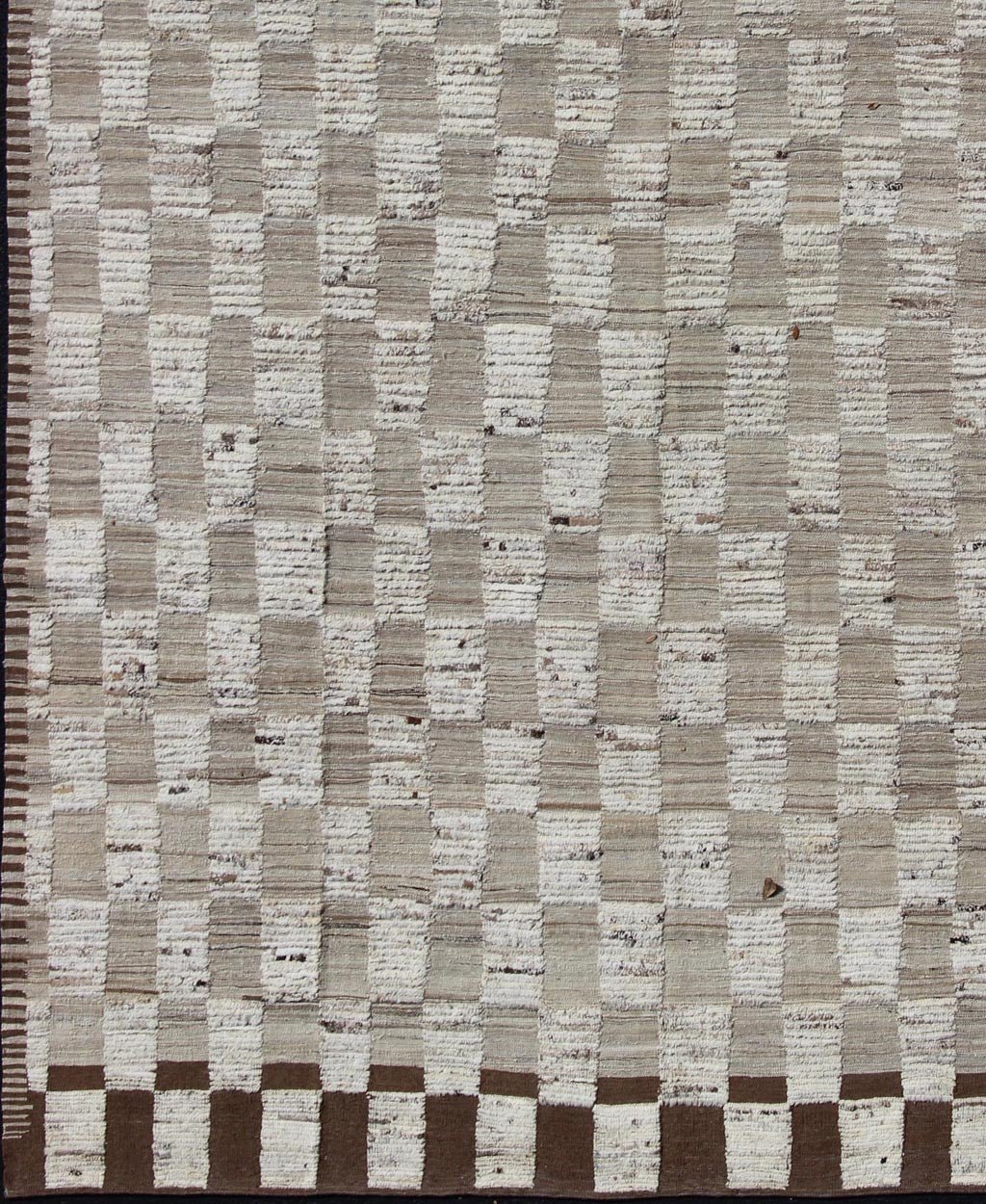 Modern Hi Low with Kilim - Piled Rug with Checkerboard Design in Earth Tones. Hi Low pile rug, combination of Kilim and pile Rug with Checkerboard Design in Earth Tones, Shades of Taupe Modern Rug with Kilim - Piled Texture, rug AFG - 29606, country o... - Keivan Woven ArtsAFG - 29606 - 3744Rug