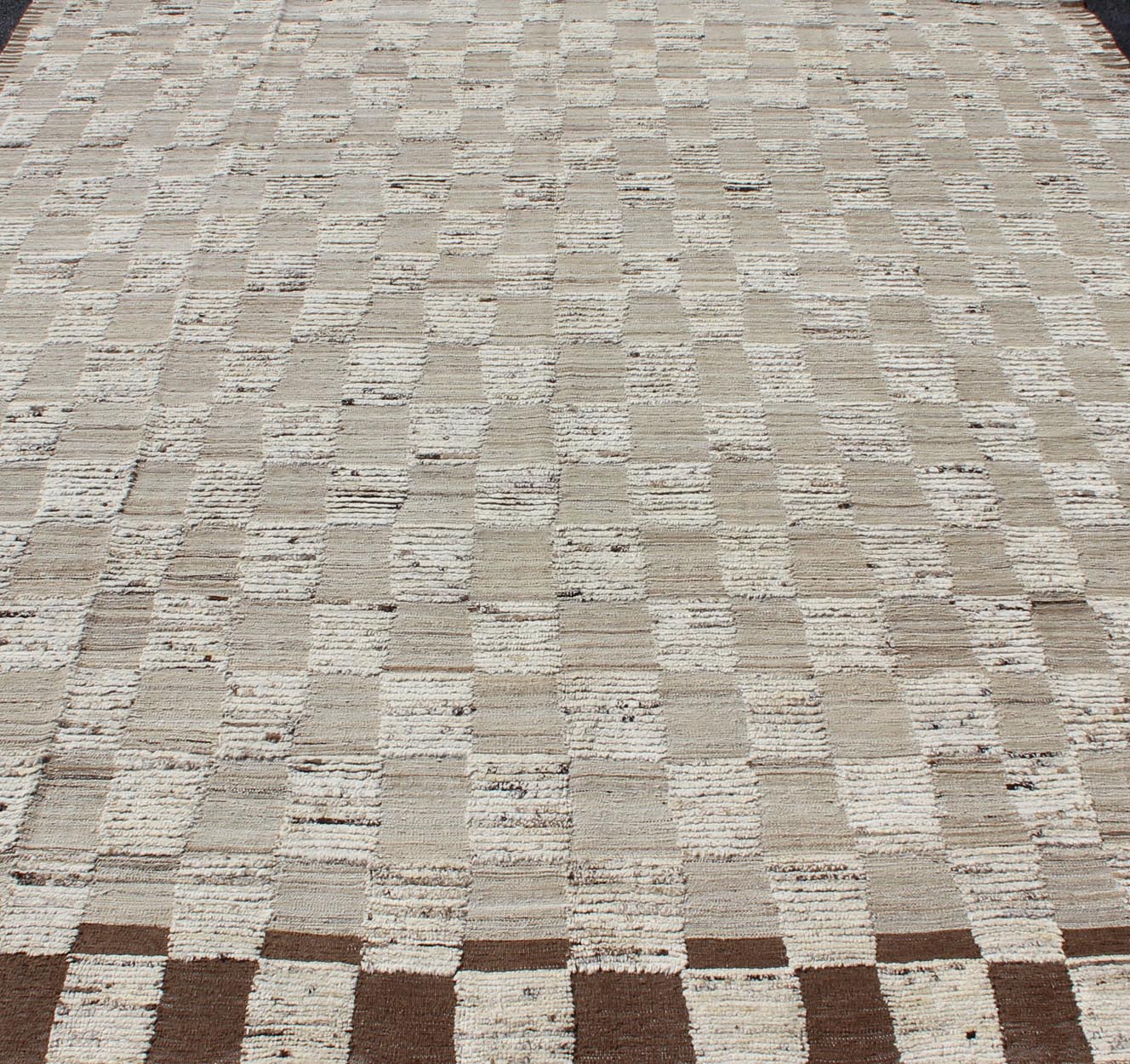 Modern Hi Low with Kilim - Piled Rug with Checkerboard Design in Earth Tones. Hi Low pile rug, combination of Kilim and pile Rug with Checkerboard Design in Earth Tones, Shades of Taupe Modern Rug with Kilim - Piled Texture, rug AFG - 29606, country o... - Keivan Woven ArtsAFG - 29606 - 3744Rug