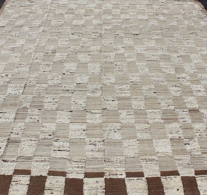 Modern Hi Low with Kilim - Piled Rug with Checkerboard Design in Earth Tones. Hi Low pile rug, combination of Kilim and pile Rug with Checkerboard Design in Earth Tones, Shades of Taupe Modern Rug with Kilim - Piled Texture, rug AFG - 29606, country o... - Keivan Woven ArtsAFG - 29606 - 3744Rug
