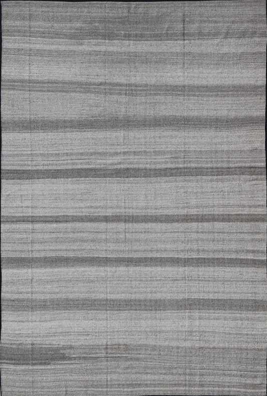 Modern Kilim Rug with Stripes in Neutral tones Shades of Gray Flat - weave modern design Kilim rug with gray and neutral colors in shades of gray , rug AFG - 29828, country of origin / type: Afghanistan / Kilim Measures: 9'10 x 13'10 ... - Keivan Woven ArtsAFG - 29828 - 13980Rug