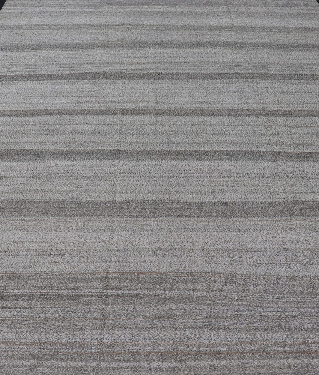 Modern Kilim Rug with Stripes in Neutral tones Shades of Gray Flat - weave modern design Kilim rug with gray and neutral colors in shades of gray , rug AFG - 29828, country of origin / type: Afghanistan / Kilim Measures: 9'10 x 13'10 ... - Keivan Woven ArtsAFG - 29828 - 13980Rug