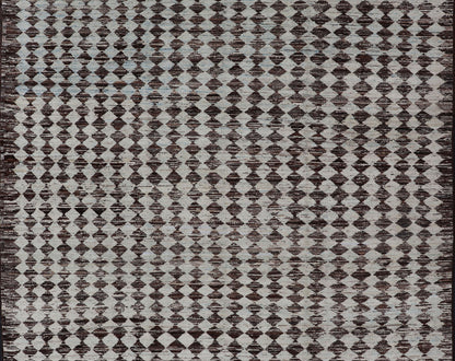 Tribal Moroccan with Intricate Diamond Pattern in White and Brown Tones White andbrown rug with modern casual design and natural wool, Keivan Woven Arts / rug AFG - 33316, country of origin / type: Afghanistan / Modern, This new creation of... - Keivan Woven ArtsAFG - 29932 - 15895Rug