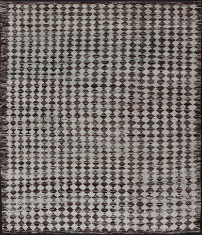 Tribal Moroccan with Intricate Diamond Pattern in White and Brown Tones White andbrown rug with modern casual design and natural wool, Keivan Woven Arts / rug AFG - 33316, country of origin / type: Afghanistan / Modern, This new creation of... - Keivan Woven ArtsAFG - 29932 - 15895Rug
