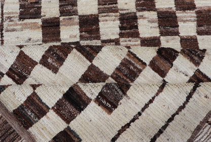 Casual Modern Gallery Runner in White and Brown Tones Runner with Casual Modern design, rug AFG - 30022, country of origin / type: Afghanistan / Moroccan tribal, modern casual Neutral tone rug. The tribal design of this piled long runner ma... - Keivan Woven ArtsAFG - 30022 - 15673Rug