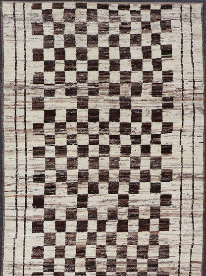 Casual Modern Gallery Runner in White and Brown Tones Runner with Casual Modern design, rug AFG - 30022, country of origin / type: Afghanistan / Moroccan tribal, modern casual Neutral tone rug. The tribal design of this piled long runner ma... - Keivan Woven ArtsAFG - 30022 - 15673Rug