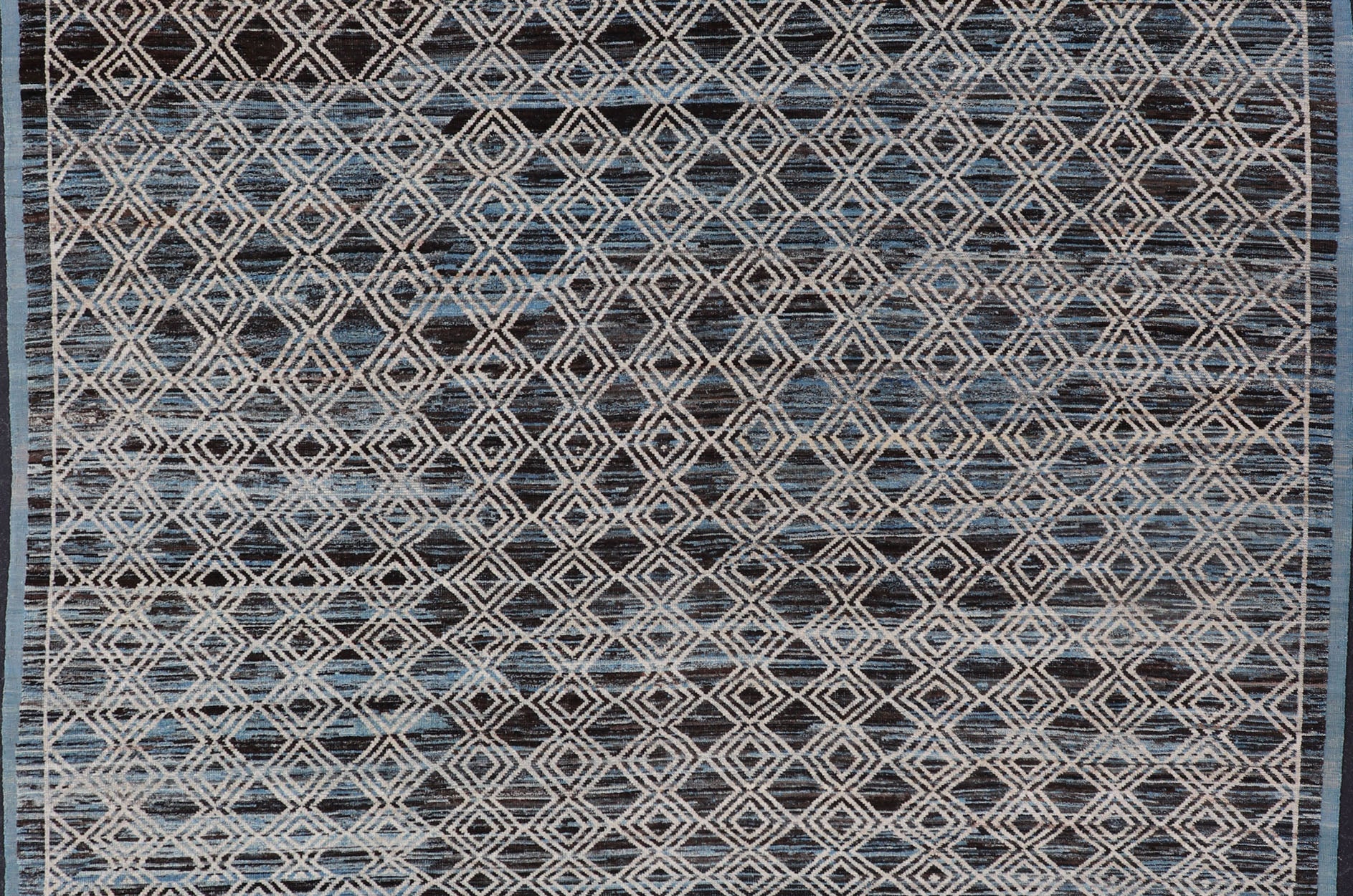 Blue, Charcoal, Gray and Brown Afghan Modern Geometric Design Rug. Modern and casual rug. Neutrals, charcoal, gray, blue and brown tribal Afghan Modern Kilim Geometric design. Rug AFG - 30430, country of origin / type: Afghanistan / Modern rug/ modern... - Keivan Woven ArtsAFG - 30430 - 15677Rug
