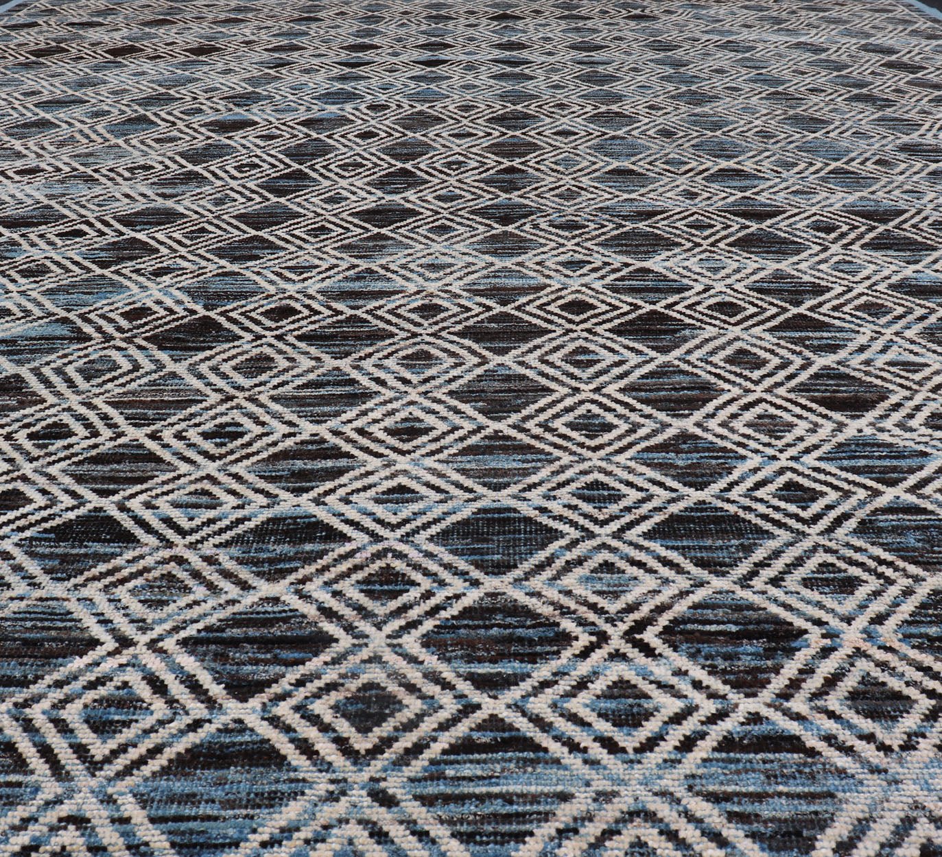 Blue, Charcoal, Gray and Brown Afghan Modern Geometric Design Rug. Modern and casual rug. Neutrals, charcoal, gray, blue and brown tribal Afghan Modern Kilim Geometric design. Rug AFG - 30430, country of origin / type: Afghanistan / Modern rug/ modern... - Keivan Woven ArtsAFG - 30430 - 15677Rug