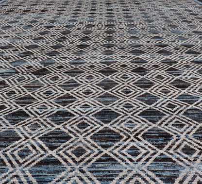 Blue, Charcoal, Gray and Brown Afghan Modern Geometric Design Rug. Modern and casual rug. Neutrals, charcoal, gray, blue and brown tribal Afghan Modern Kilim Geometric design. Rug AFG - 30430, country of origin / type: Afghanistan / Modern rug/ modern... - Keivan Woven ArtsAFG - 30430 - 15677Rug