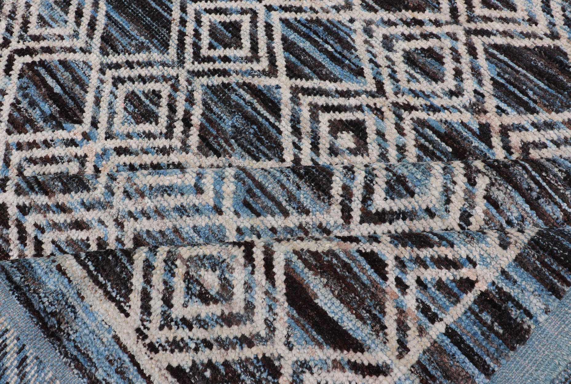 Blue, Charcoal, Gray and Brown Afghan Modern Geometric Design Rug. Modern and casual rug. Neutrals, charcoal, gray, blue and brown tribal Afghan Modern Kilim Geometric design. Rug AFG - 30430, country of origin / type: Afghanistan / Modern rug/ modern... - Keivan Woven ArtsAFG - 30430 - 15677Rug