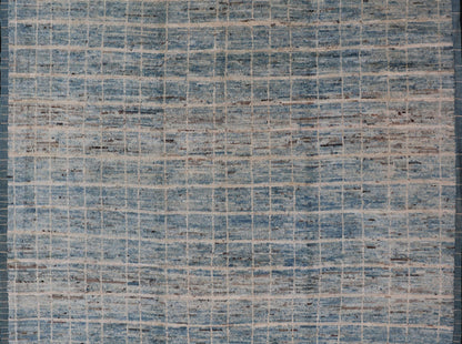 Modern Moroccan Rug by Keivan Woven Arts in Variegated Blue. Keivan Woven Arts rug AFG - 30606, country of origin / type: Afghanistan /Modern Casual. Measures: 9'6 x 11'8. This modern design and modern colored piled rug it a perfect option for mode... - Keivan Woven ArtsAFG - 30606 - 13984Rug